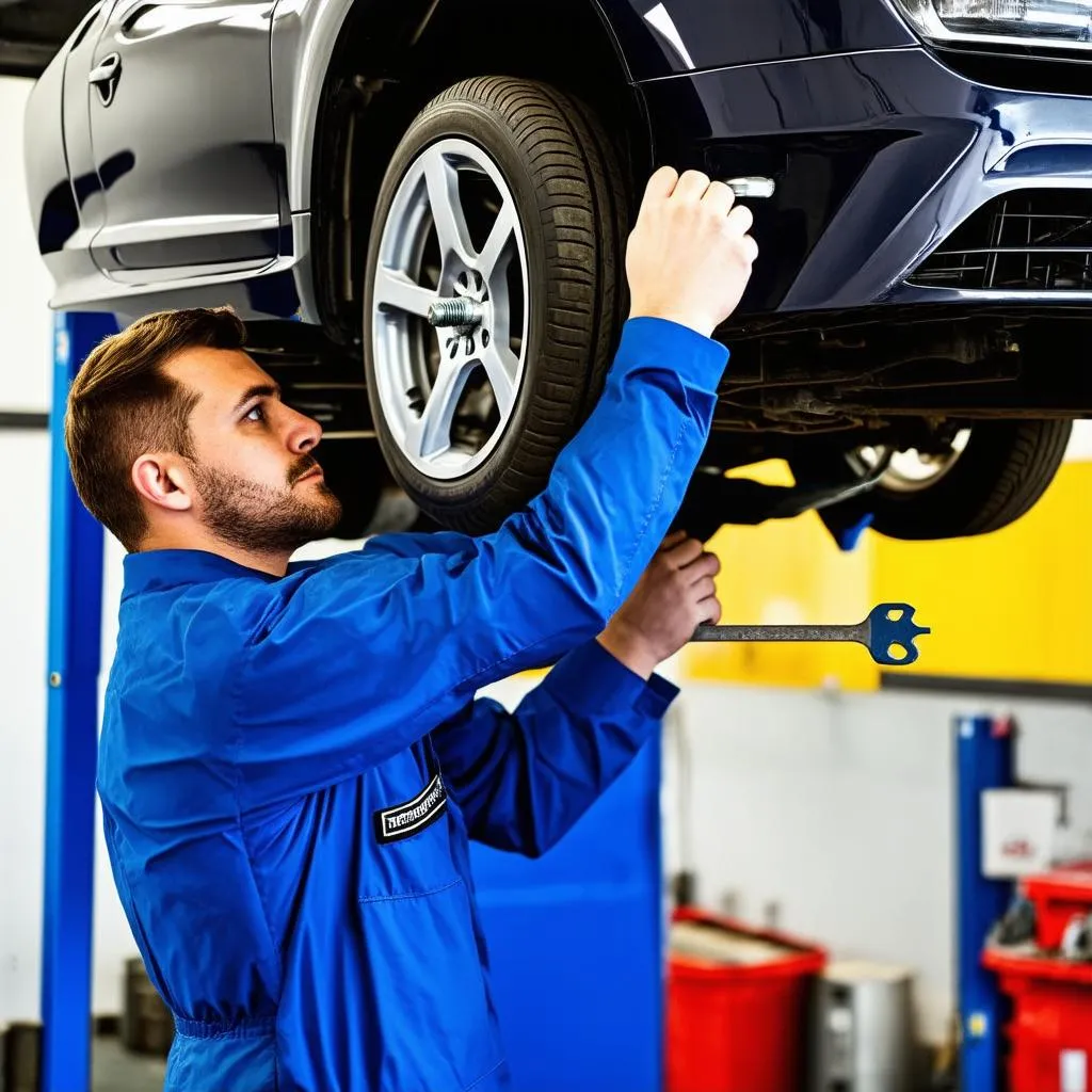 mechanic working on car